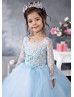 Sky Blue Lace Tulle Beaded Flower Girl Dress